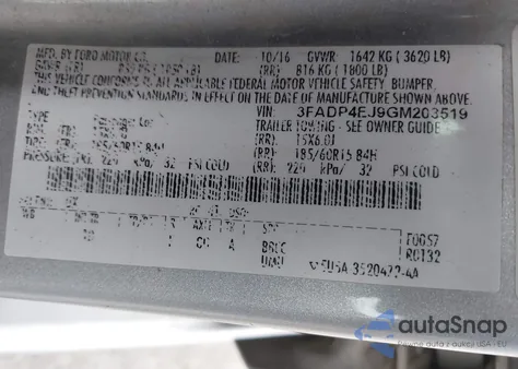 2016 Ford Fiesta Se из США, поврежденный, VIN 3FADP4EJ9GM203519